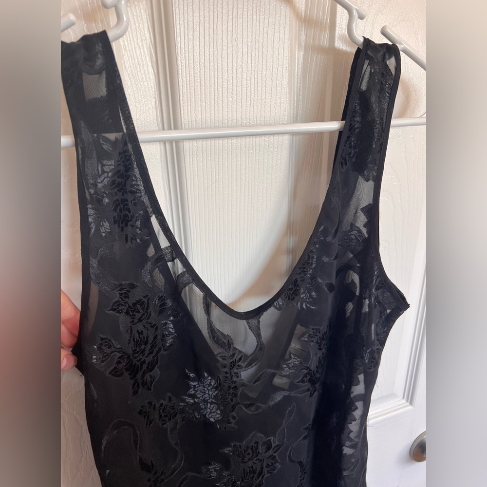 Victoria’s Secret Vintage Lingerie Black Sheer Floral Print Babydoll Nightie M